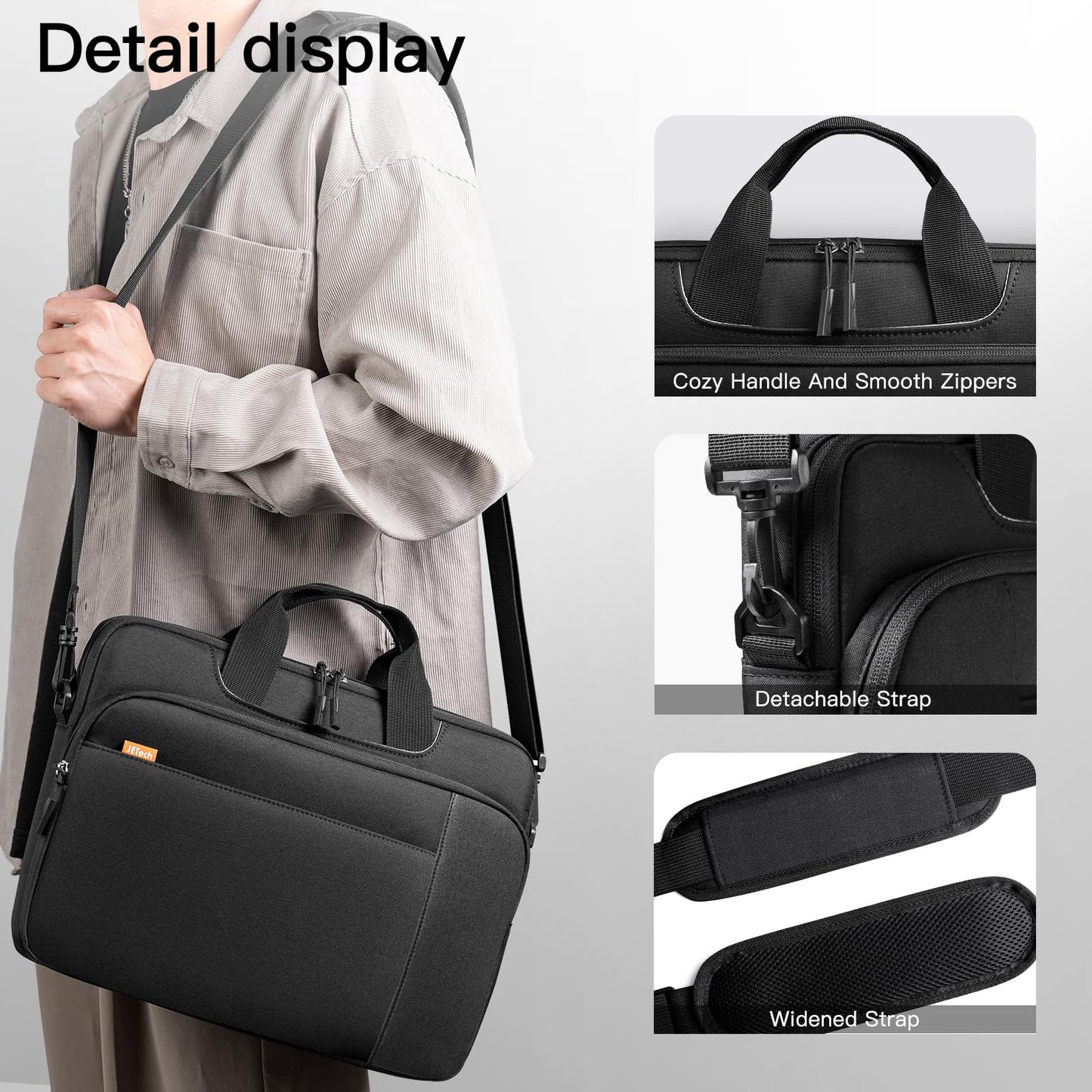 JETech 15 15.6 16 Inch Laptop Bag Case, Waterproof Computer Sleeve Cover Compatible with MacBook Air/Pro 15/16, Surface Book 3/2 15, Dell Inspiron 15.6, HP Pavilion 15.6 (Black)
