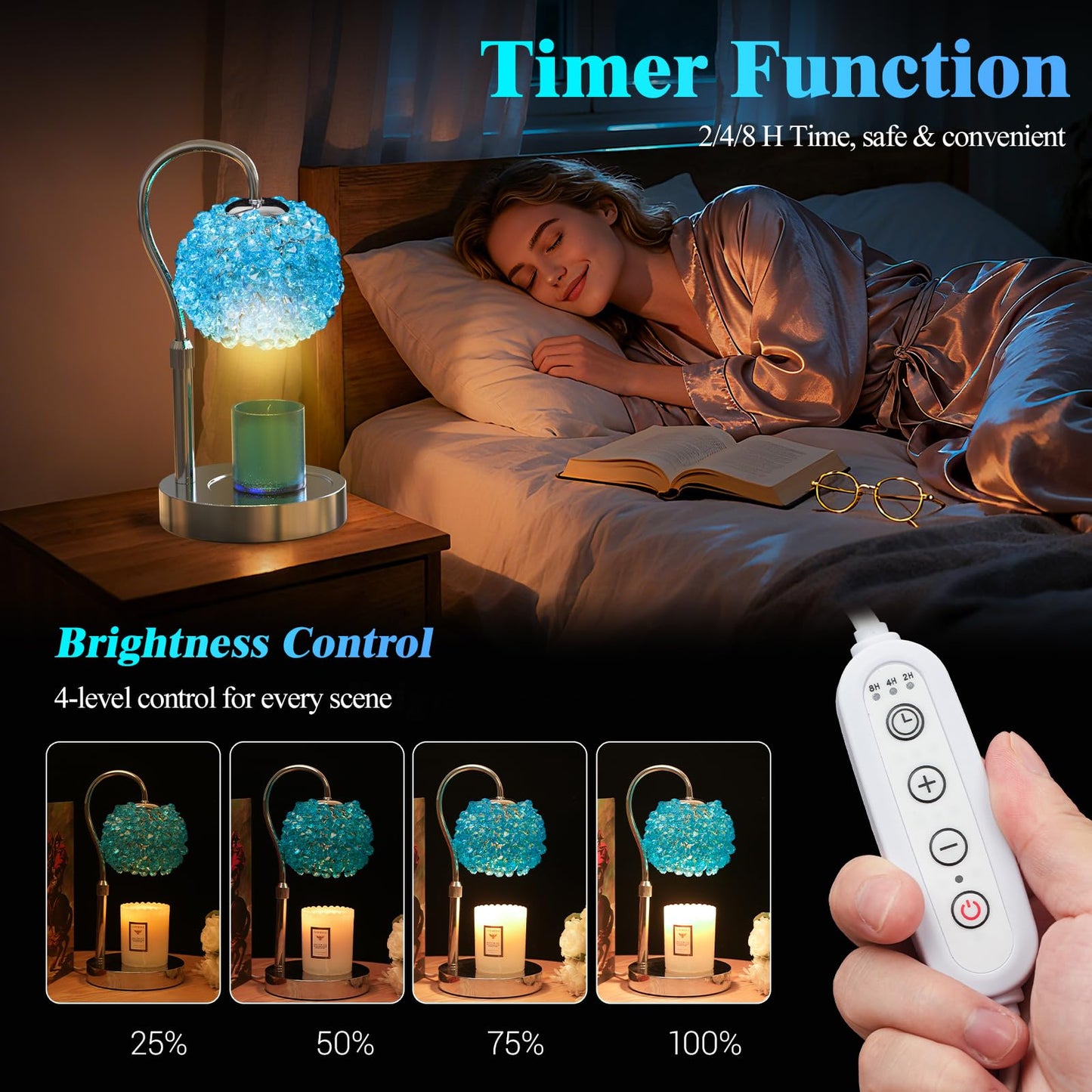 VXUNLIOR Luxury Candle Warmer Lamp with Timer & Dimmable Brightness, Crystal Gemstone Shade & Premium Base - Adjustable Wax Melt Warmer for Home Decor(Blue)