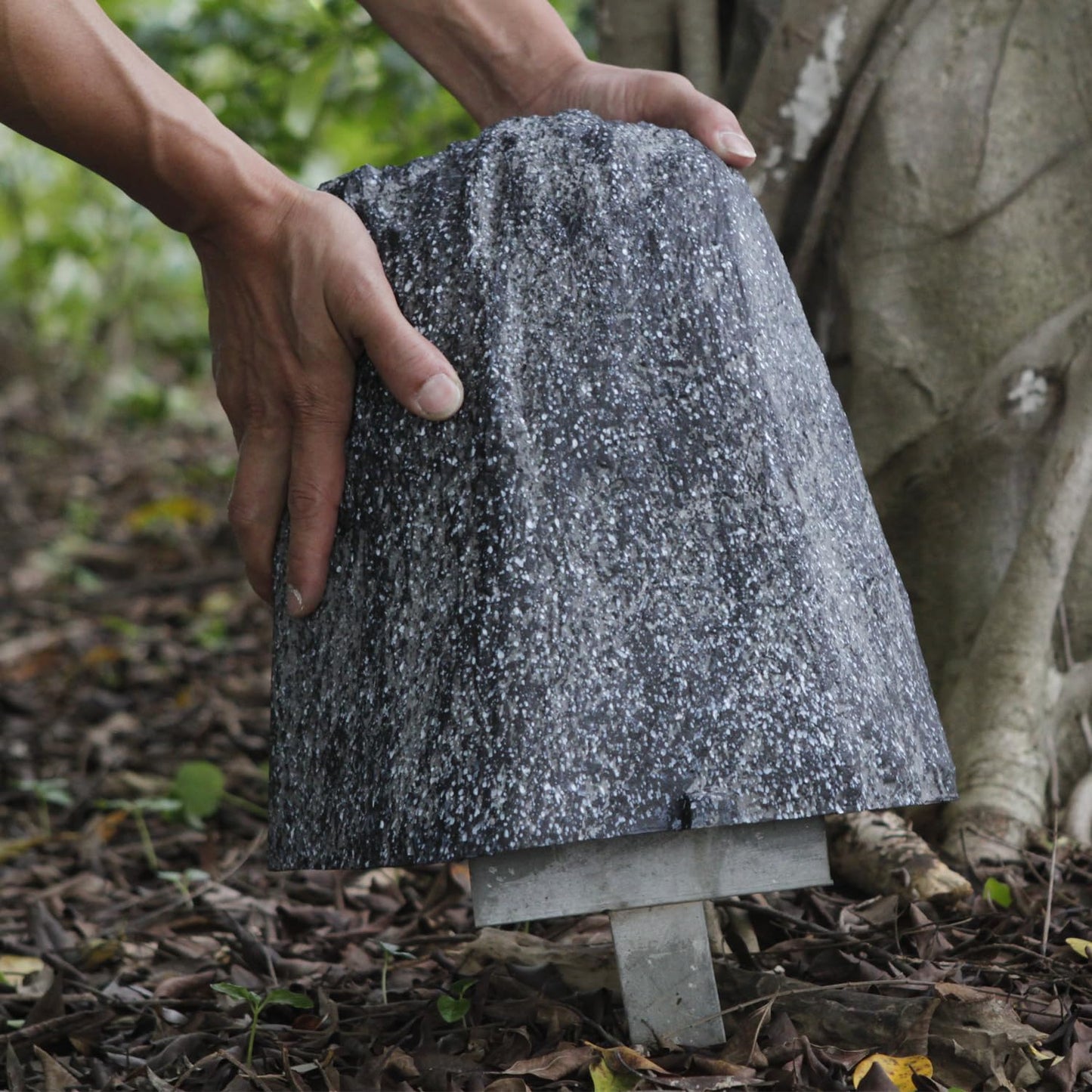 11.5x9.2x12 Inch Resin Fake Rock Cover, Grey Mini Landscape Rock, Outdoor Garden Utility Cover for Yard Landscaping & Concealing Unsightly Objects