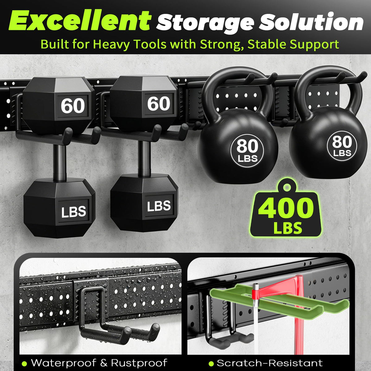HOLDRAIS Garage Tool Organizer Wall Mount, 49.5 Inch Heavy Duty Garage Organization System with 10 Adjustable Hooks, Garden Tool Storage Rack for Garage, Yard & Shed, Holds Up to 400 lbs