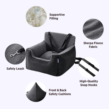 Lesure Small Dog Car Seat - Waterproof Dog Booster Seat, Puppy Car Bed With Clip-On Leash for Pet Travel Carrier Bed, 54.5x49.5x38cm, Black