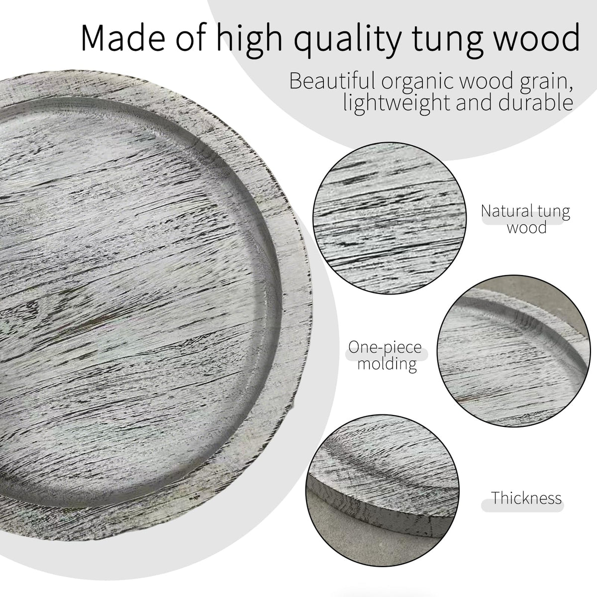 Ailhl Candle Plate Holder Tray: Round Wooden Decorative Candle Plate Small Farmhouse Table Centerpiece Rustic White Wood Tealight Pillar Trays for Home Decor (Distressed)