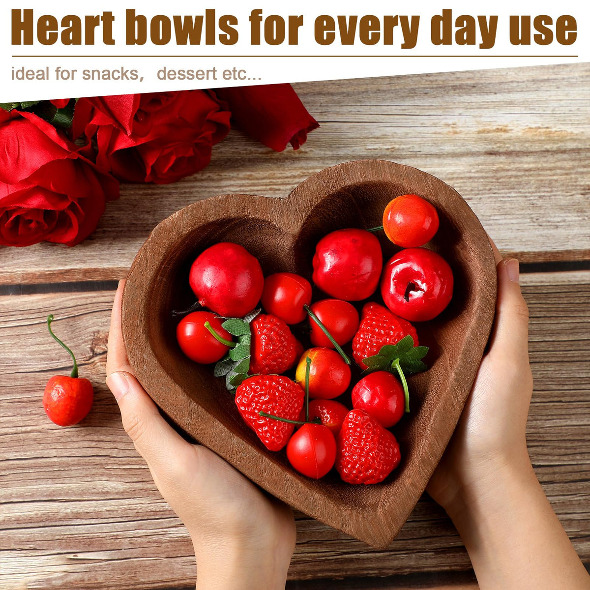 Tioncy 10 Pcs Wooden Dough Bowls - Wood Heart Shaped Hand Carved Paulownia Serving Decorative Bowl Bulk for Home Holding or Making Bread, Fruits, Salad & Candle, 7 Inch