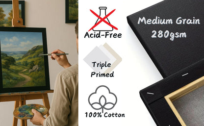Exerz 24x30cm Black Stretched Canvas 5pk - Framed 1.7cm Pre-Stretched Artist Canvas - 280GSM 100% Cotton Triple Primed/Acid Free/Medium Grain - Acrylic & Oil Paint