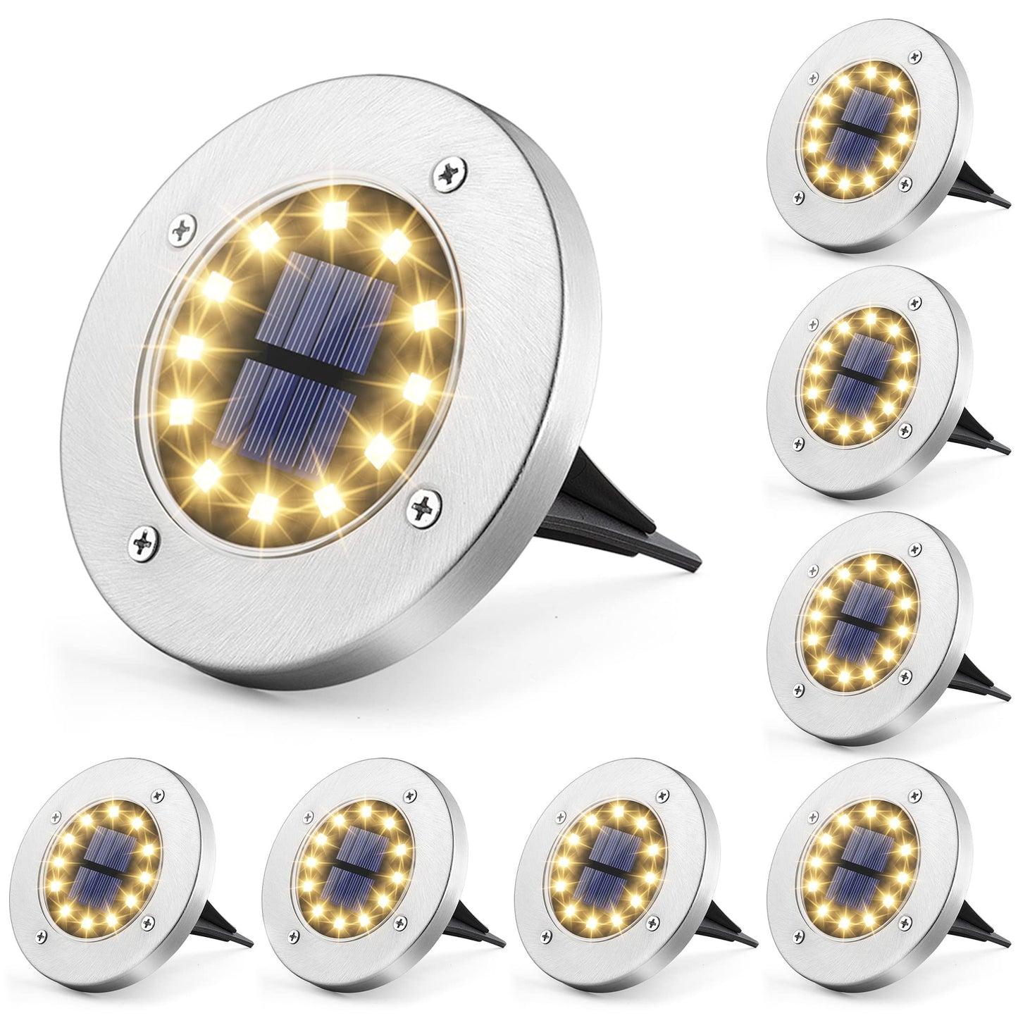 Solpex Solar Lights Outdoor Garden, 12LED Solar Ground Lights, IP65 Waterproof Outdoor Light Powered, Warm White Garden Light for Yard Lawn Patio Pathway (8 Pack)
