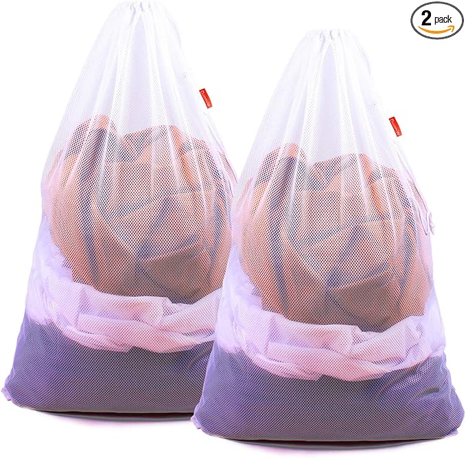 2 Pack Mesh Laundry Bags, 24 x 36 Inches Heavy Duty Drawstring Bag, Travel and