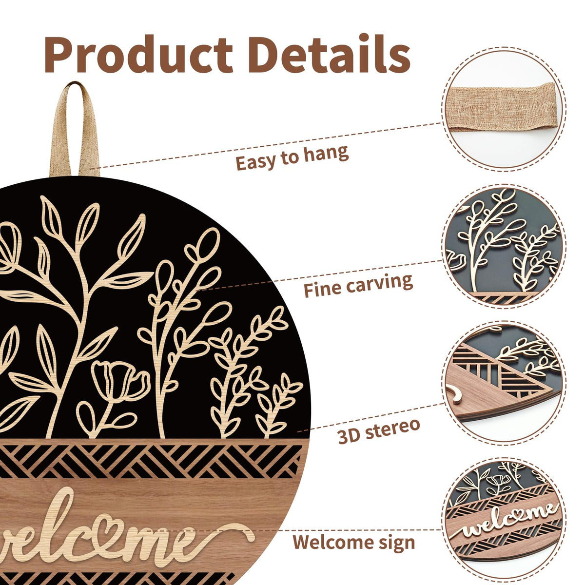 3D Welcome Sign for Front Door, Ultra Large 14in Front Door Wreath