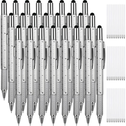 Limxia 24 Pcs 6 in 1 Multitool Pen, Gifts for Men Fathers Day, Christmas Gifts for Men and 24 Pcs Blue Replacement Refills, Silver