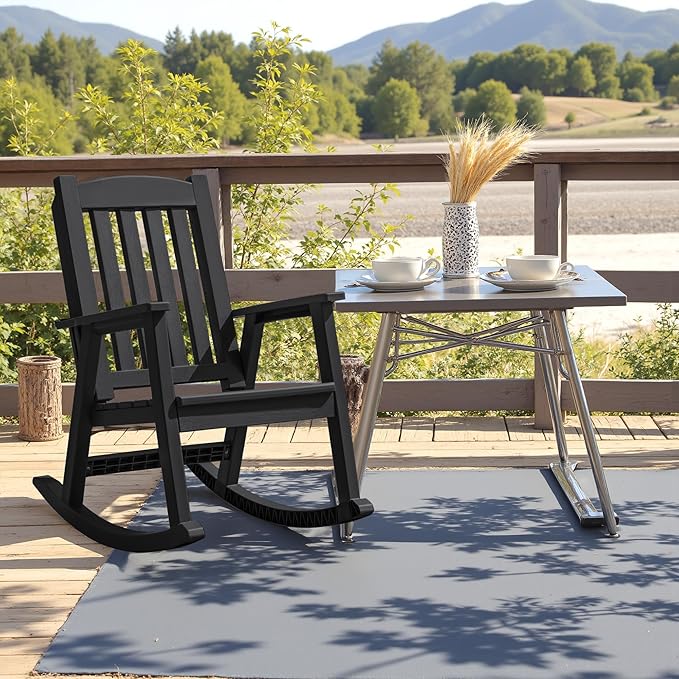 Devoko PP Material Rocking Chair Outdoor Indoor All Weather High Back Patio Rocker for Adult Heavy Duty Rocking Chair for Patio Backyard Porch Garden (Heavy Duty, Black)