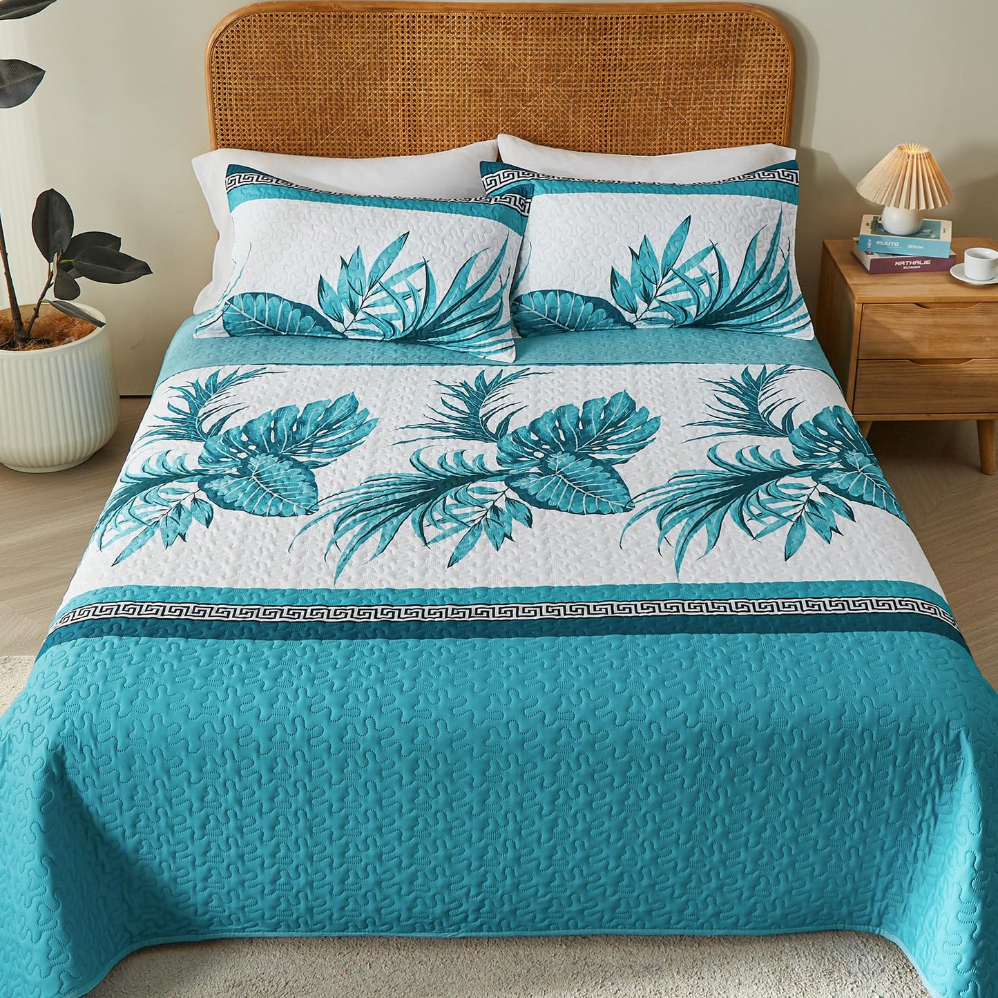 OARAGE Quilt Bedding Set, Blue King/Cal King Comforter Set, Bedding Comforter Sets, Soft Lightweight Bedspread, Ultrasonic Microfiber Bed Coverlet for All Season (1 Quilt,2 Sham)