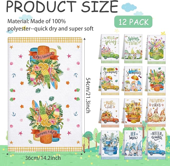 12 Pcs Seasonal Kitchen Towels Set