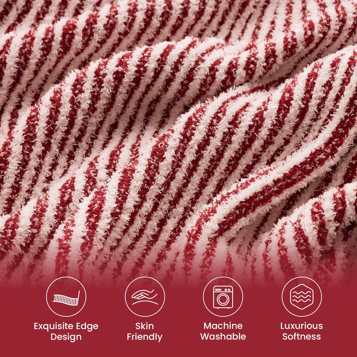 Snuggle Sac Christmas Red Soft Throw Blanket for Couch, Fuzzy Microfiber Fluffy Throws, for Women, Ultra Soft Blankets for Couch, Sofa, Bed, Travel, Red Cream, 50x60 inches