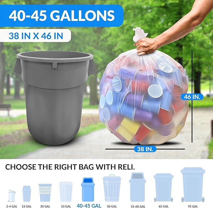 Reli. 40 to 45 Gallon Trash Bags Heavy Duty | 125 Trash Bags