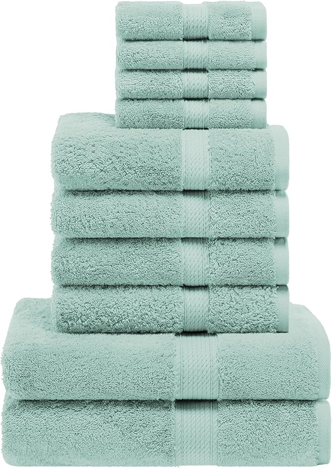 SUPERIOR Egyptian Cotton Pile 10 Piece Towel Set, Includes 2 Bath, 4 Hand