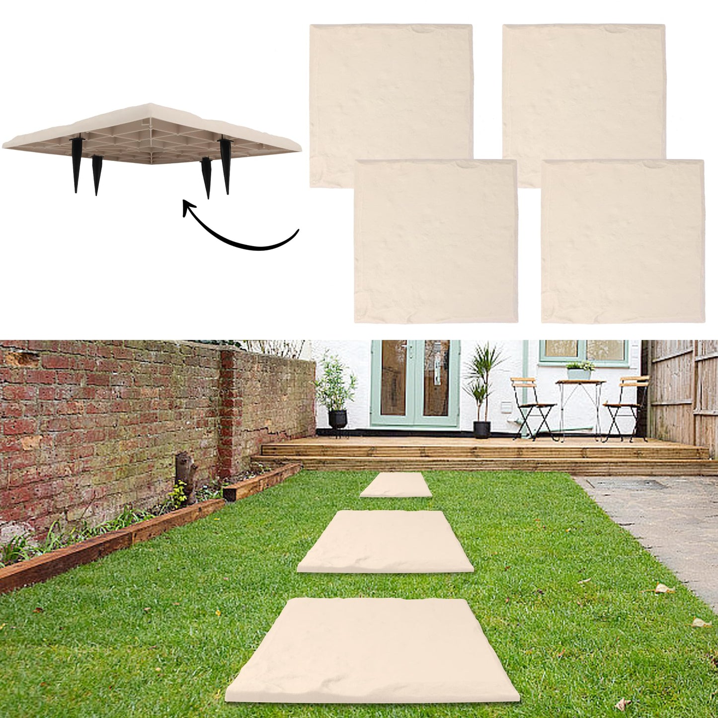 MARCHROSE 4Pcs Large Stepping Stones Outdoor Garden Walkway, Durable Plastic Pavers for Patio, Pathway, and Landscaping, Weatherproof Stepping Stones with Ground Stakes for Easy Installation