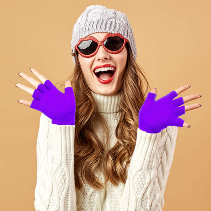 Bememo 4 Pairs Fingerless Gloves Half Finger Mittens Winter Solid Color Knitted Typing Gloves for Boys and Girls (Pink, Red, Green, Light Purple)