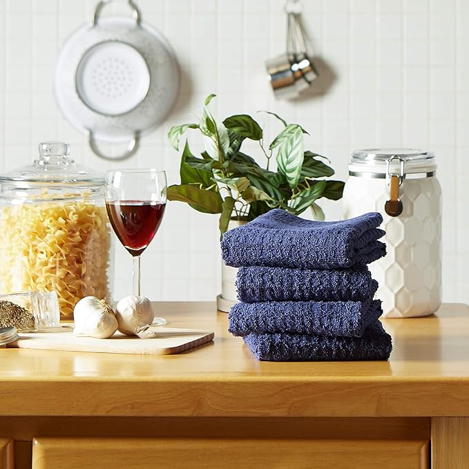 DII Basic Terry Collection Waffle Dishtowel Set, Solid Blue, 4 Piece