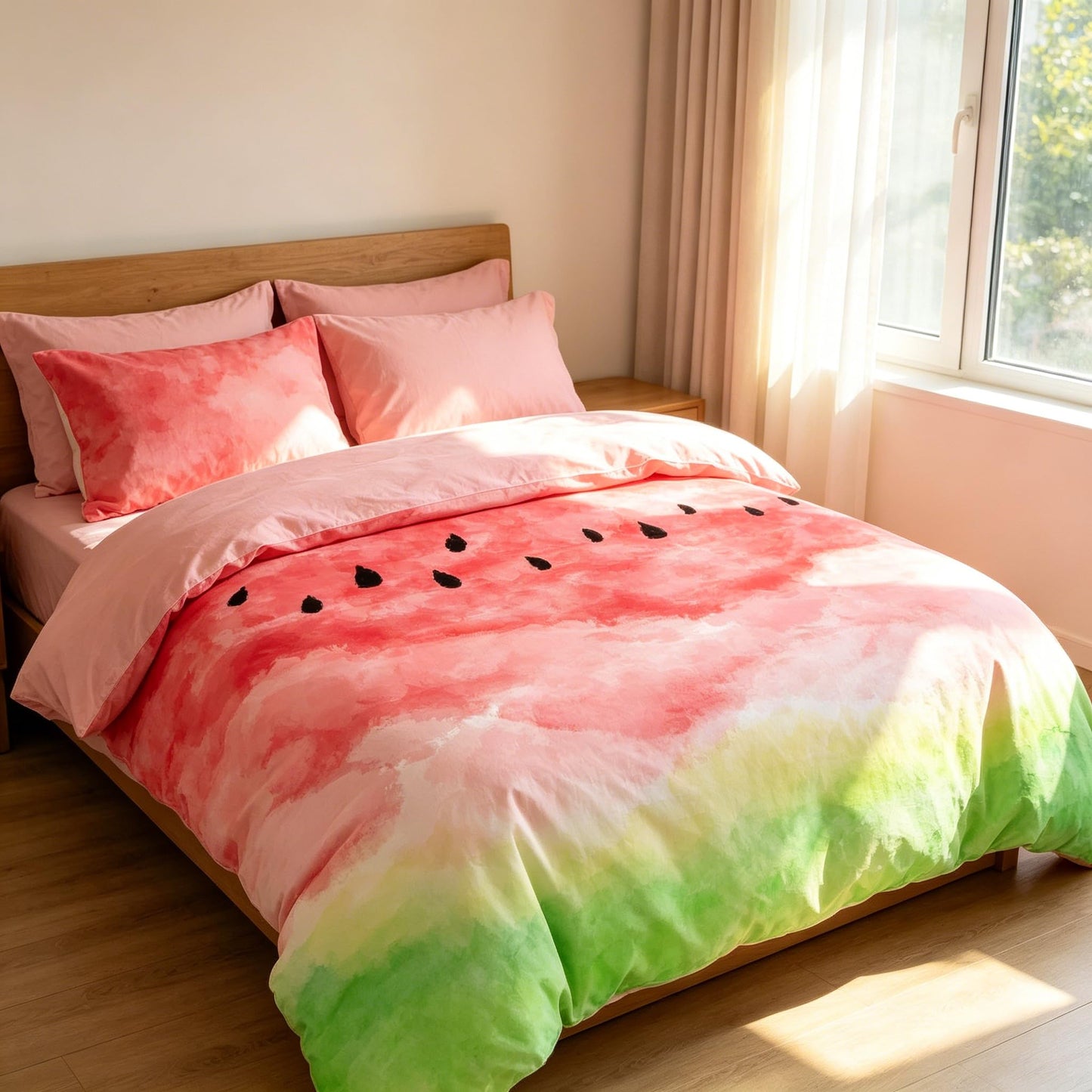 CCoutueChen Watermelon Comforter Set Queen Size, Cute Fruit Themed Pink Bedding Set, Soft Reversible Pastel Summer Comforter with Light Pink Back for Teens Girls Bedroom Decor/90 x90