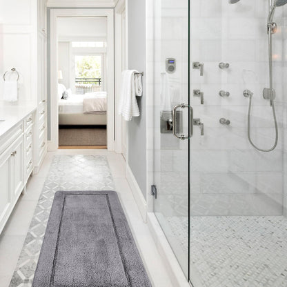 SOANNY Grey Bath Mat Set of 2, High Density Soft Microfiber Non-Slip Bathroom Mats with Water Absorbent, 53x86 cm Bathtub Rug & 50x50 cm Toilet Pedestal Carpet, Shower Rugs Machine Washable