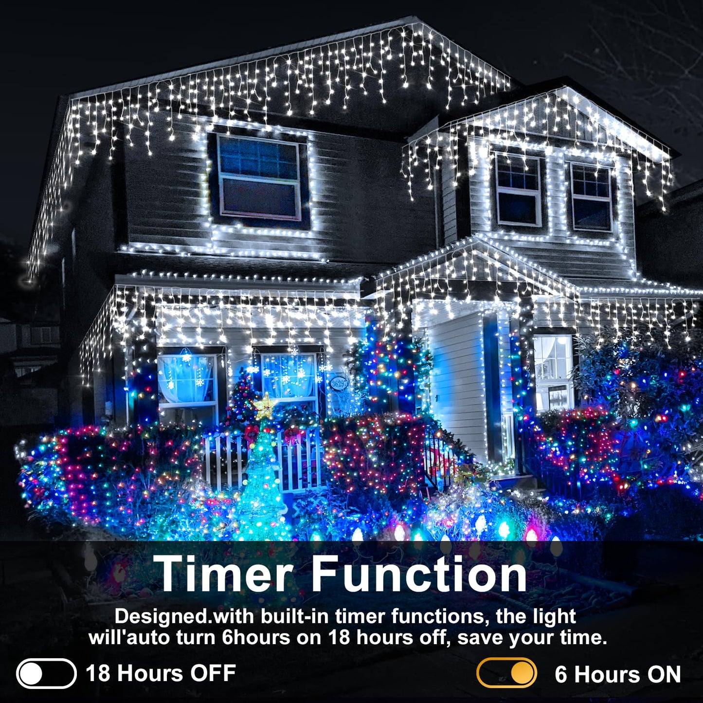 Christmas Lights Outdoor, 2 Pack Total 98FT 960 LED Ice Lights for Outside with 180 Drops Clear Wire 8 Modes Timer, Plug in Waterproof for Holiday Eaves Yard Roof Party Christmas Decor (Cool White)