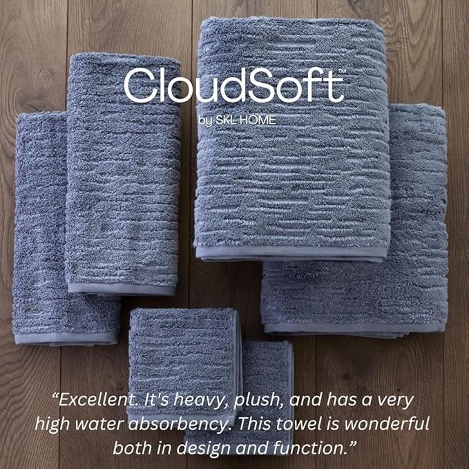 SKL Home CloudSoft Cotton Luxury 4 Pc Bath Towel Set, Smoke Blue