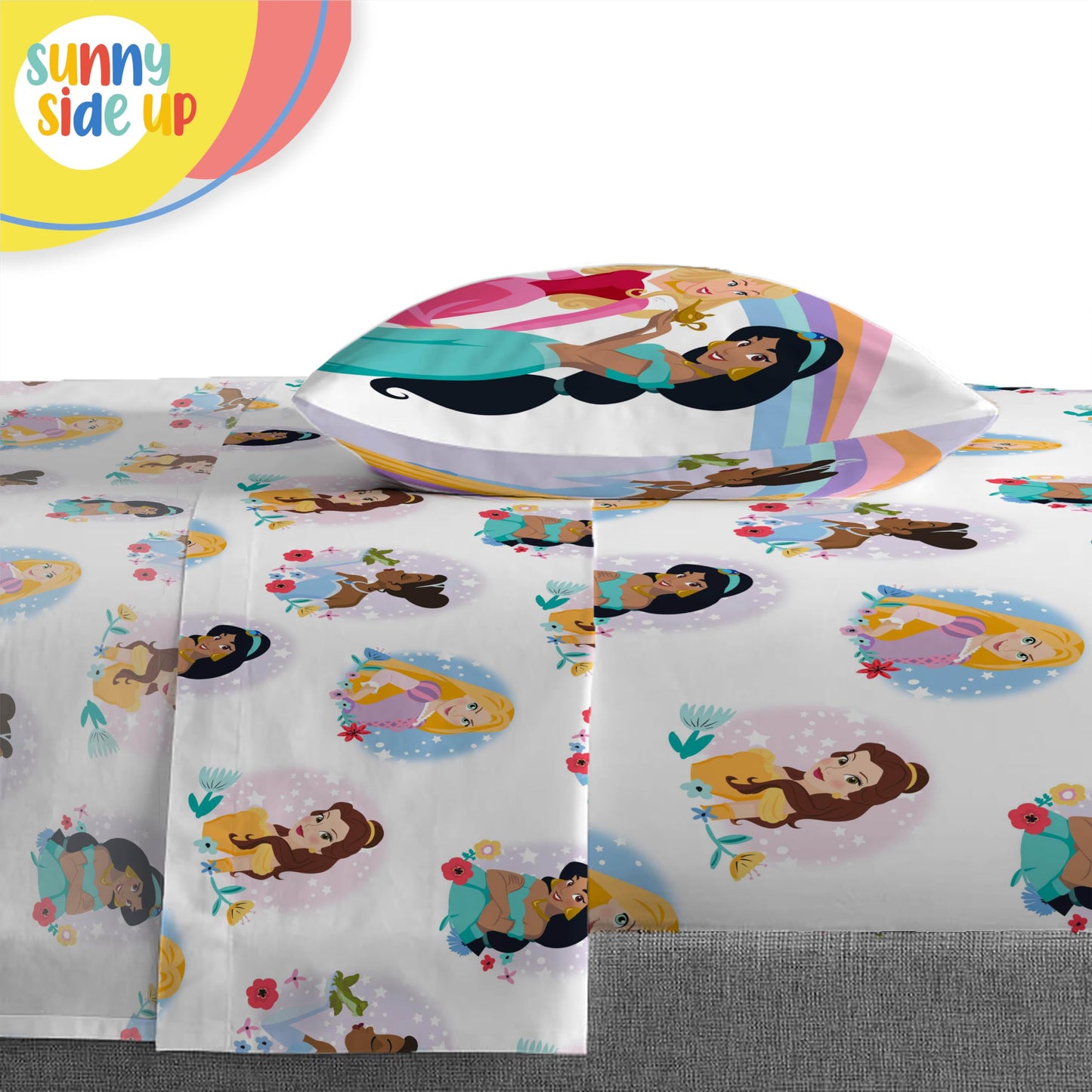 Disney Princess Twin Comforter Set - 5 Piece Kids Bedding Includes Comforter, Sheets & Pillow Cover - Super Soft Rainbow Stars Microfiber Bed Set