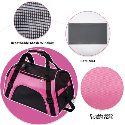 Soft-Sided Foldable Cat/Dog/Pet/Puppy Carrier Bag,Portable Pets Travel Carriers For Cats/Dogs/Pets With Shoulder Strap & Removable Mat,Durable Comfort Cat Basket Airline Approved(Pink,Small)