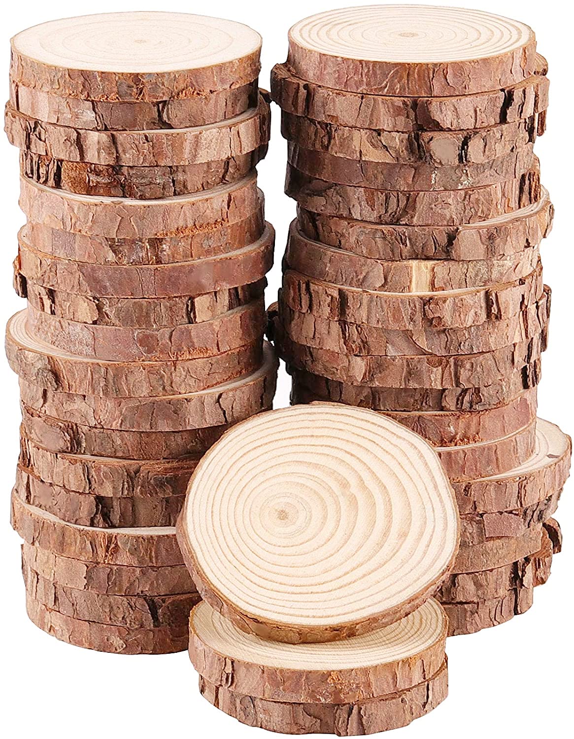 30 Pcs 3.6-4.1 Inches Unfinished Natural Wood Slices Circles with Bark for Coasters DIY Crafts Christmas Ornaments Rustic Wedding Decoration