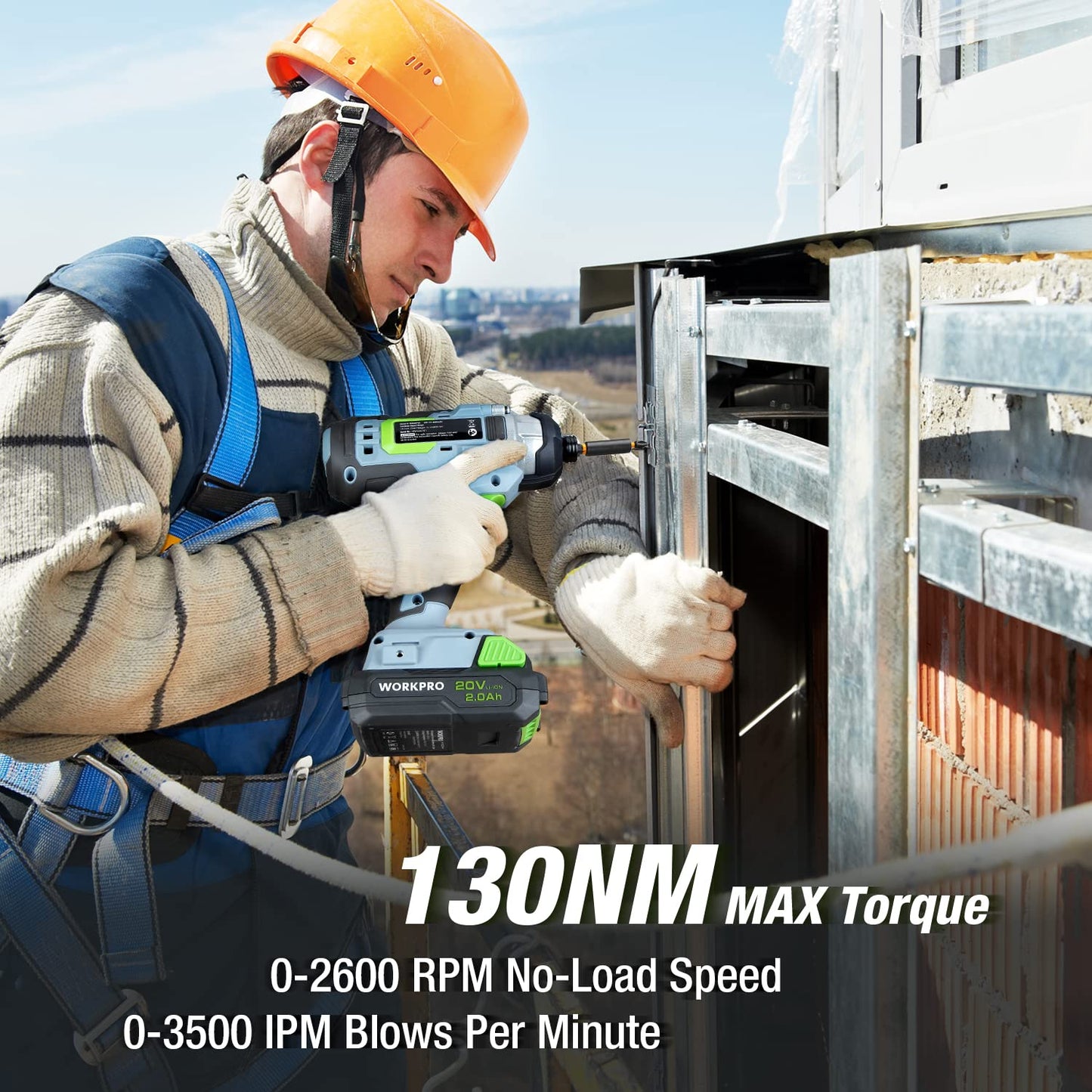 WORKPRO 20V Cordless Drill Combo Kit, Drill Driver and Impact Driver with 2x 2.0Ah Batteries and 1 Hour Fast Charger