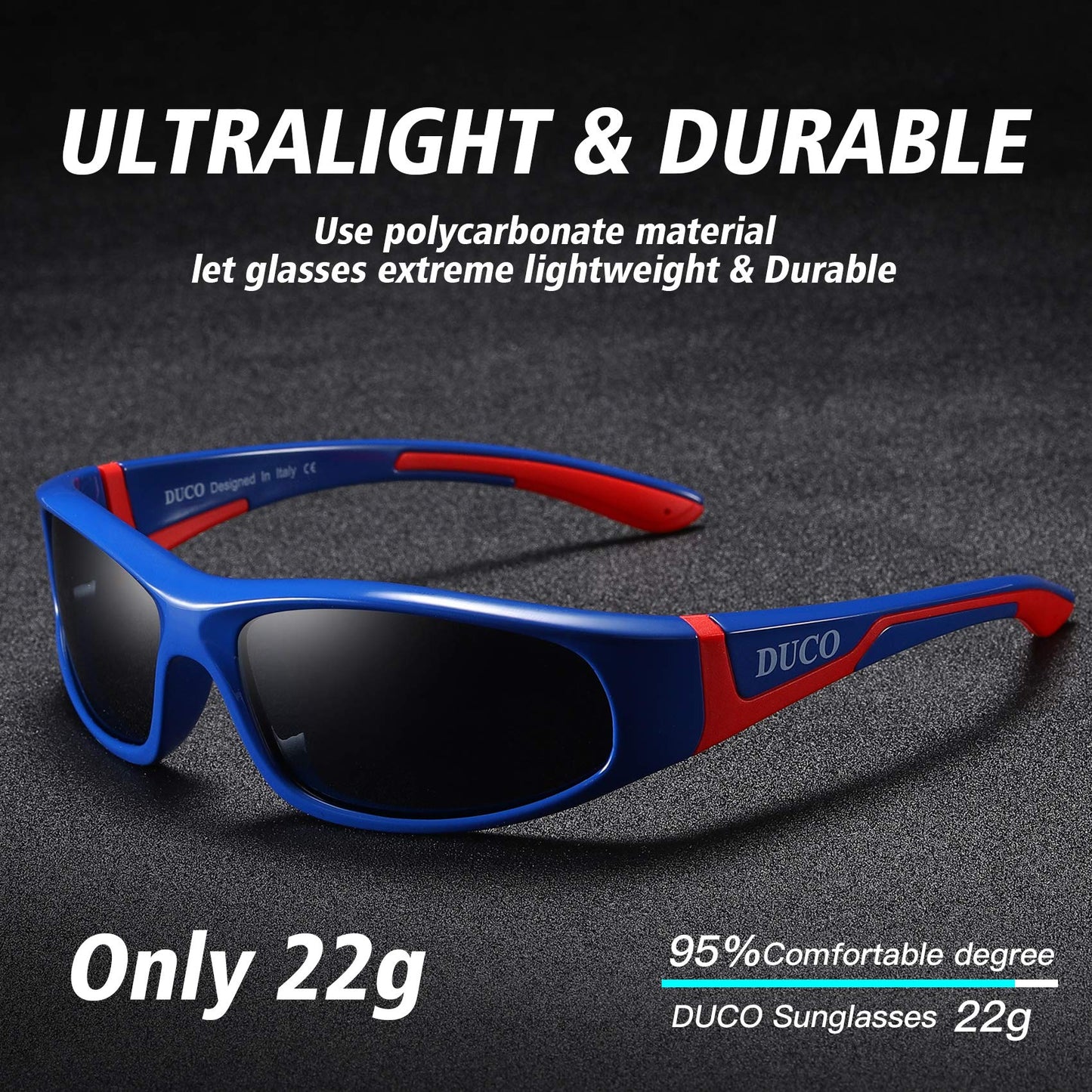 DUCO Kids Sports Style Polarised Sunglasses Rubber Flexible Frame For Boys Girls Baby and Children K001 (Blue Red 001 For Age 3-10)