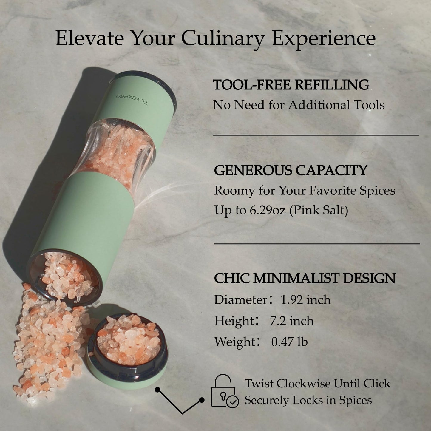 Salt and Pepper Grinder Set with Adjustable Coarseness | Manual Pepper Mill Grinder with Refillable Design | Ceramic Core | Kitchen Essential (2 Packs, Blue-Grey)