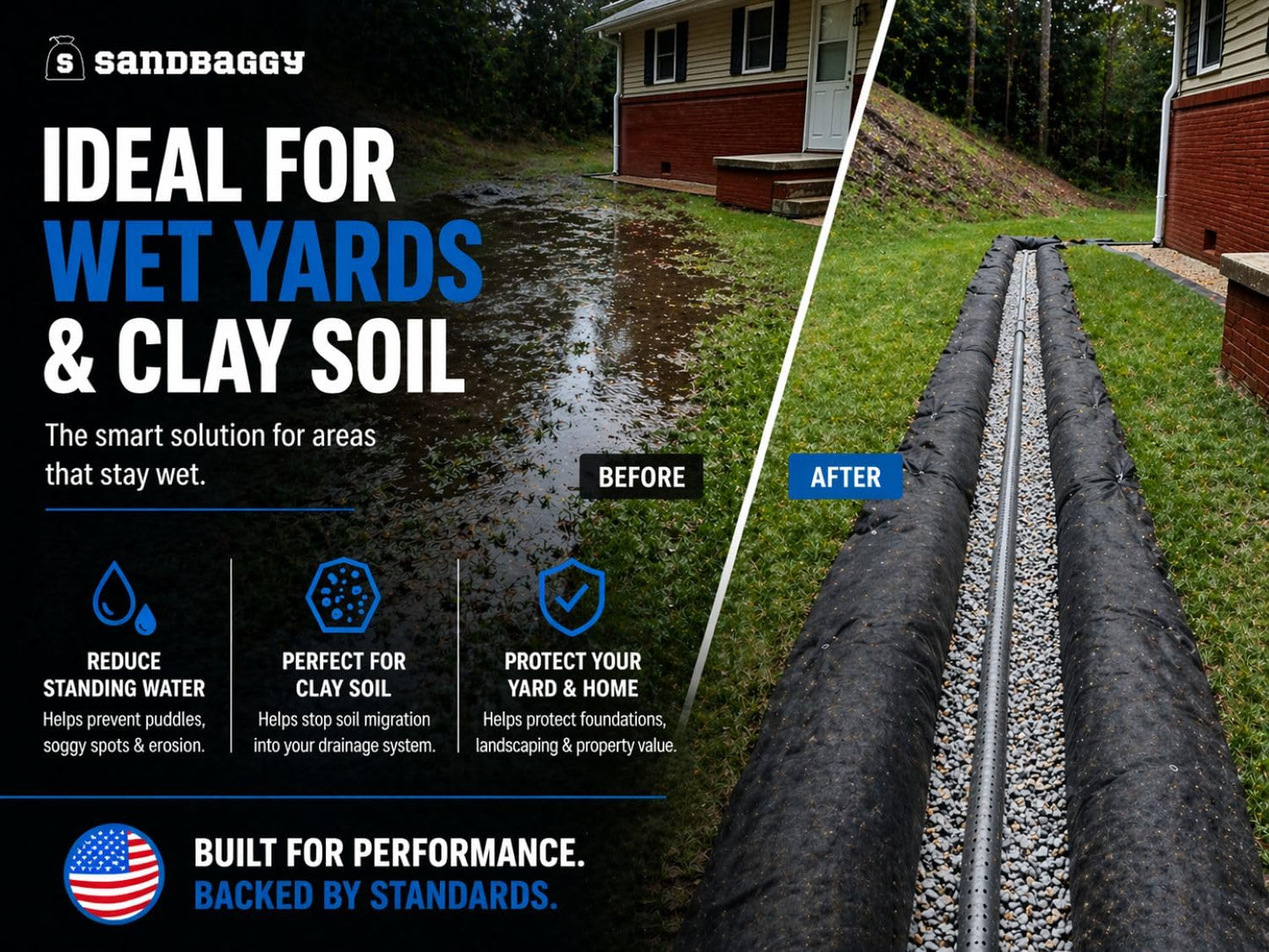Sandbaggy French Drain Filter Fabric | Non-Woven Geotextile Landscape Fabric (4 oz) – Water Permeable, Porous Drainage Geo Fabric for Clay Soil & Landscaping – USA Made (6 ft x 100 ft Roll)