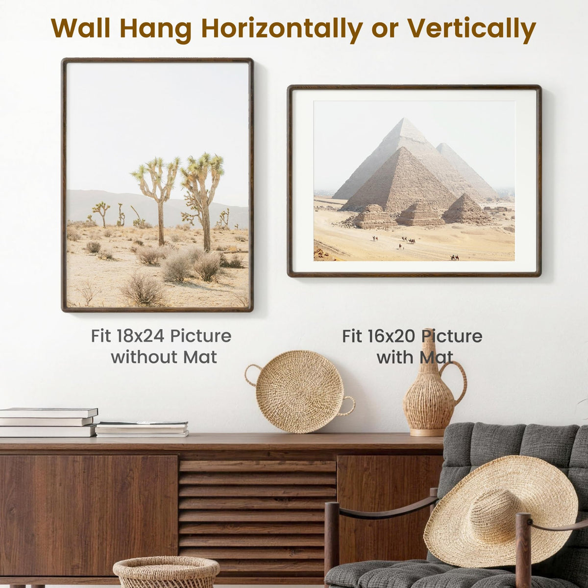 Acovy 18x24 Picture Frame, Natural Solid Wenge Wood Photo Frame with HD Tempered Glass, Rounded Corner Wooden Frame 18 x 24 Matted to 16x20, Gallery Wall Frames for Art, Wall or Tabletop Display