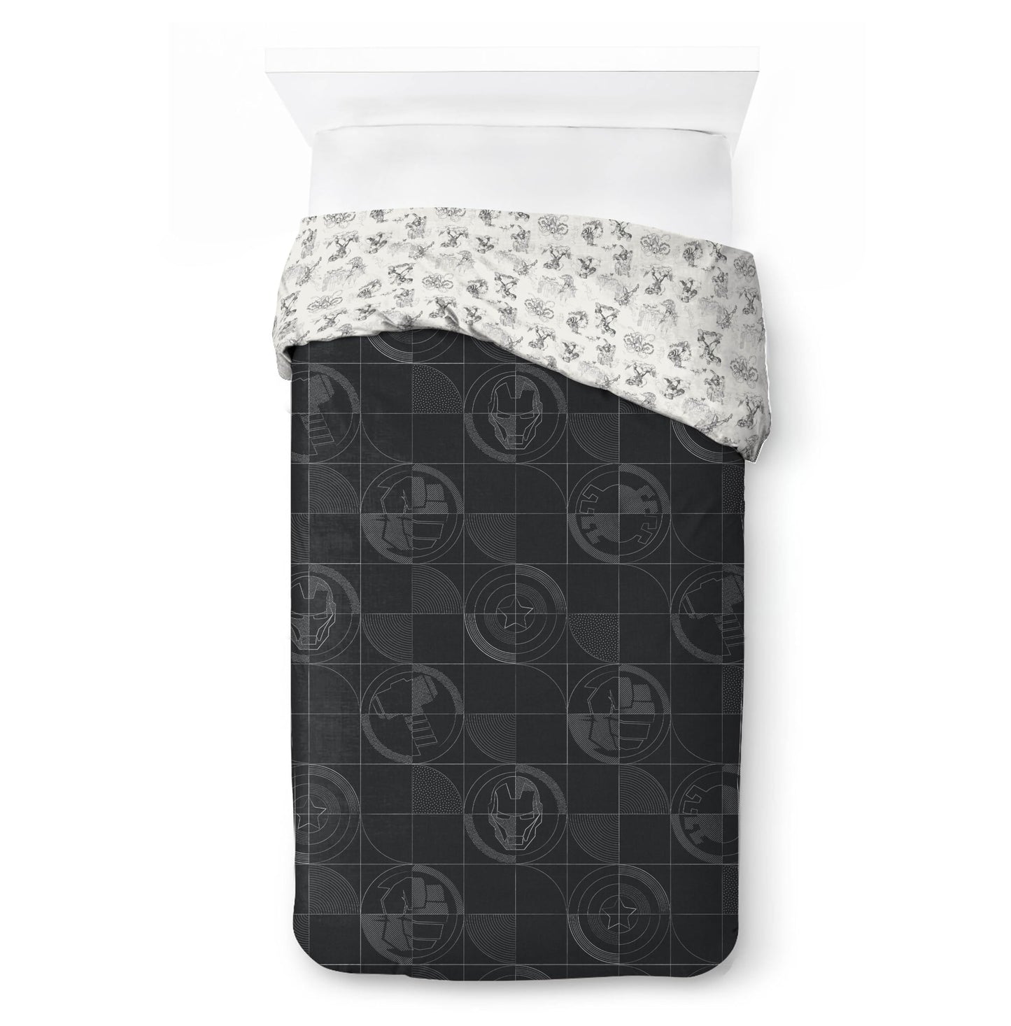 Jay Franco Kids Duvet Cover Set with Sham & Pillowcase – Ultra-Soft Bedding for Room Decor, Cover ONLY Comforter NOT Included, Black - Marvel Comics, 2 Piece Twin