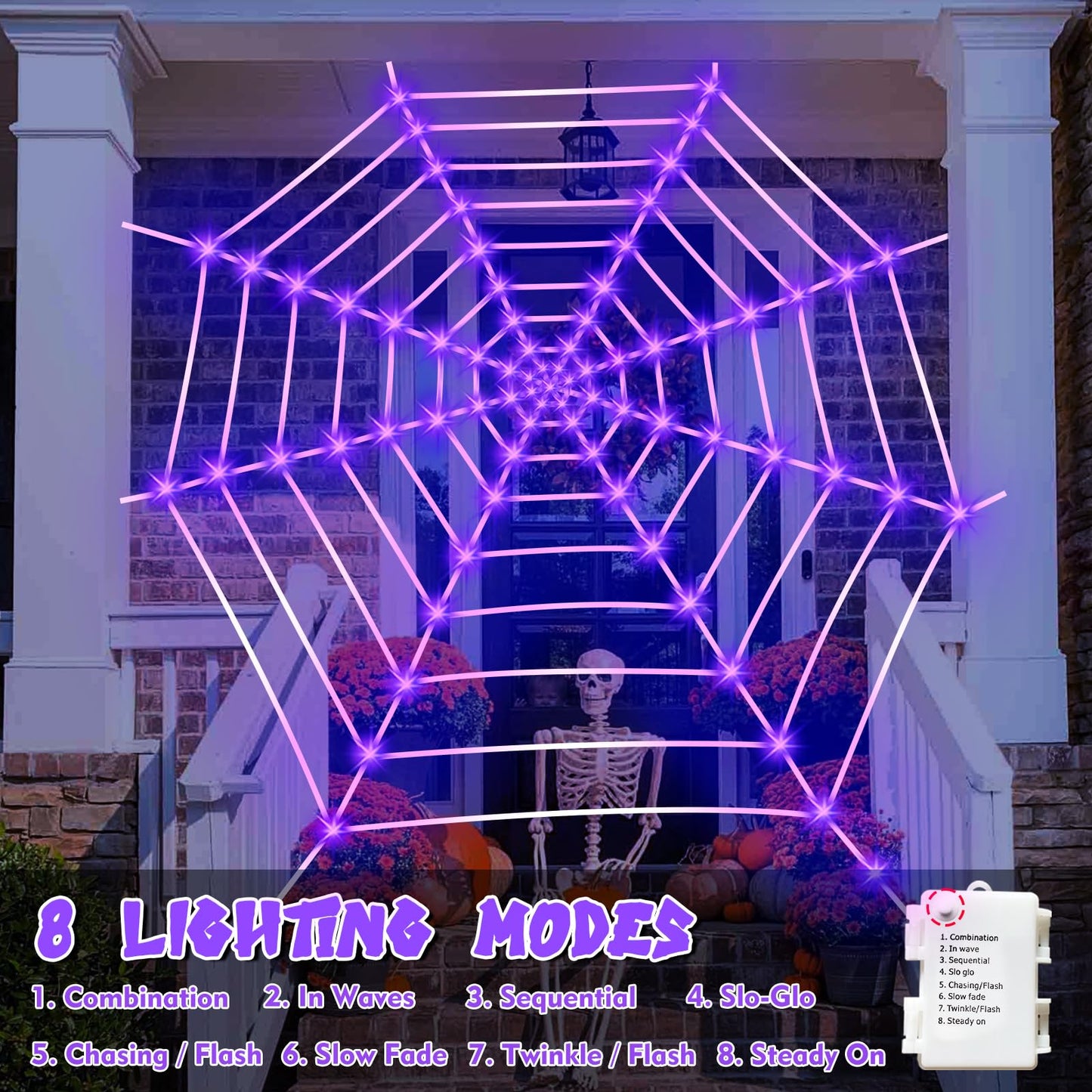 Light Up Lighted Spider Web 12 Ft 120 LED Spider Web Lights Giant Halloween Decorations Outdoor Waterproof for Outdoor Indoor Yard Party Haunted House Decor, Purple
