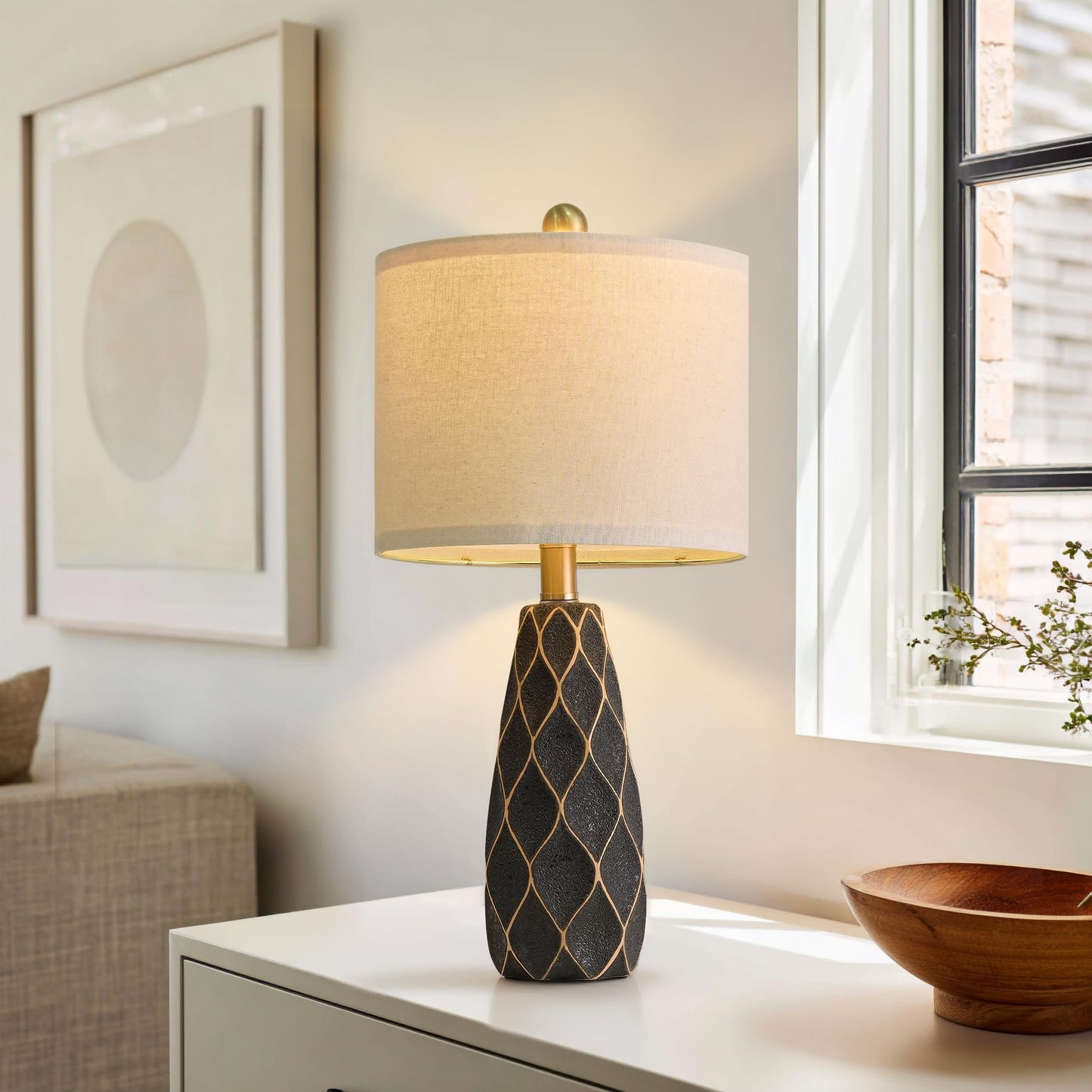 20.75" Small Table Lamps for Living Room Bedroom Lamps Set of 2 Ceramic Modern Boho Bedside Lamps Night Stands Farmhouse Vintage Nightstand Lamp Reading Light Home Office Dorm Desk Deco Gifts, Black