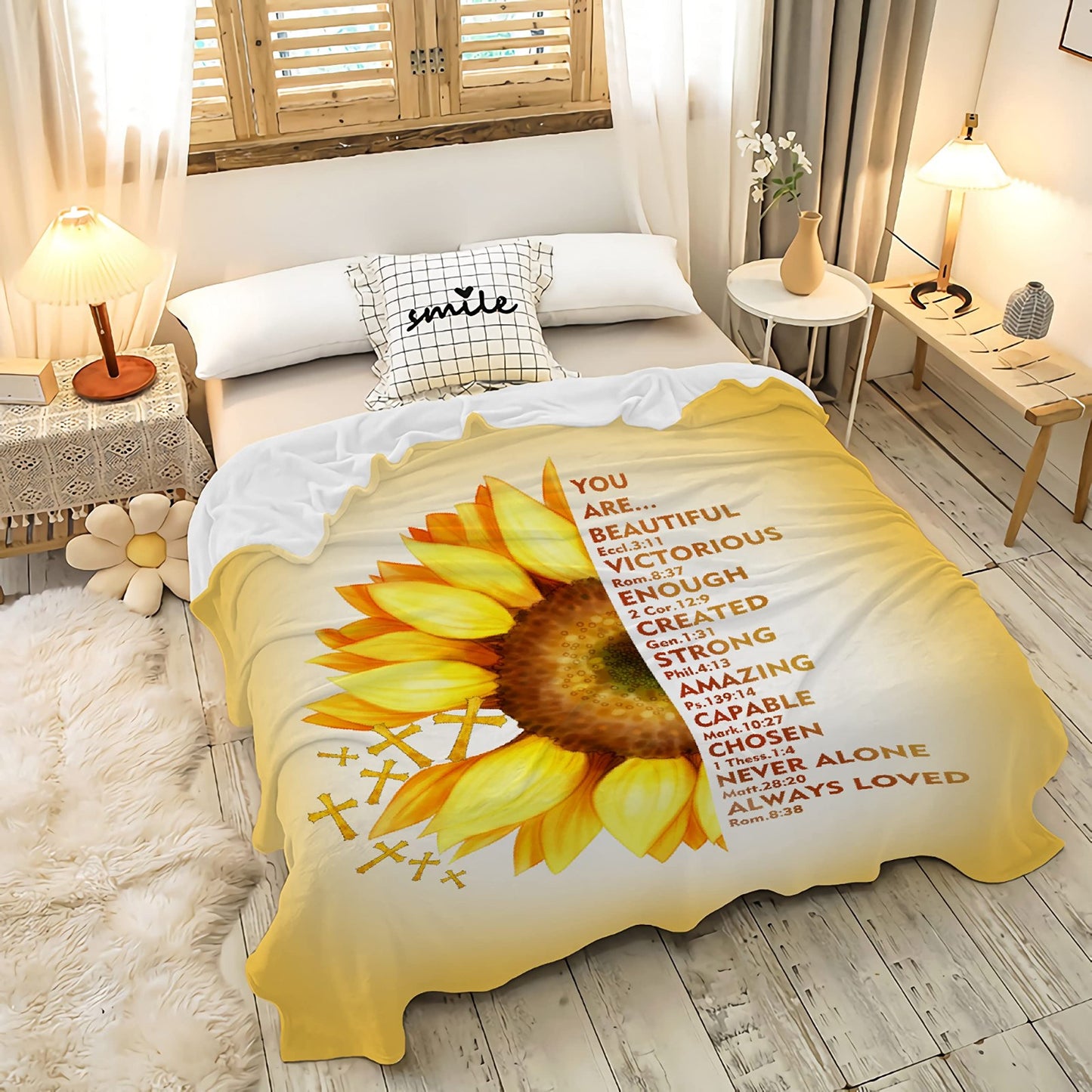 AMITAYUS Yellow Sunflower Prayer Blanket Bible Verse Healing Inspirational Sympathy Fleece Throw Religious Christian Gifts for Women Wife - Womens Gift Ideas - 40''x50''