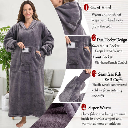 FUSSEDA Oversized Wearable Blanket Sweatshirt for Women Men,Warm Cozy Fleece Sherpa Hooded Blanket with Deep Pockets for Adult Kids
