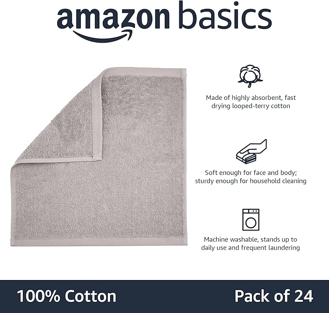 Amazon Basics Fast Drying Cotton Washcloths