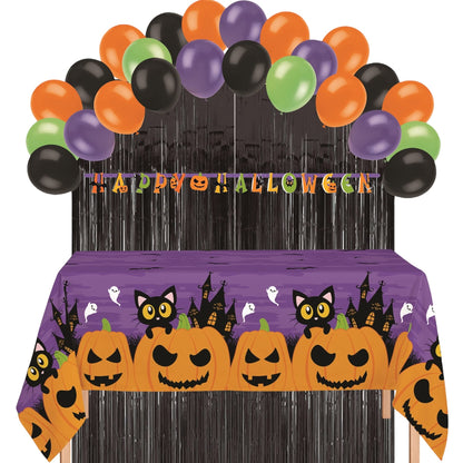 Serves 24 Complete Party Pack Cute Halloween Cats Monsters and Ghosts Includes Plates Cups Napkins Table Cover Balloons Picks Curtains Banner Halloween Party Decorations Halloween Party Supplies