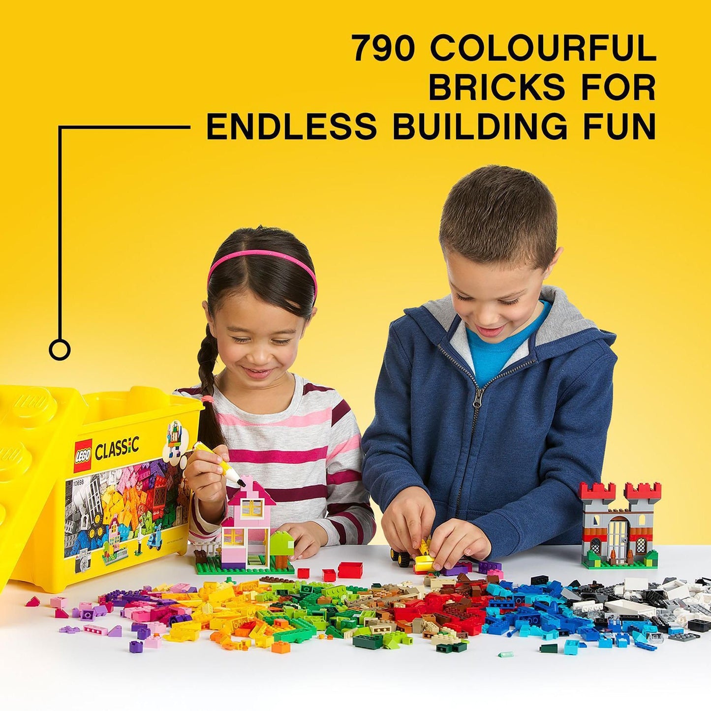 LEGO Classic Large Creative Brick Storage Box Set, Building Toys for 4 Plus Year Old Kids, Boys & Girls, Construction Toy with Windows, Doors, Wheels and Green Baseplate 10698
