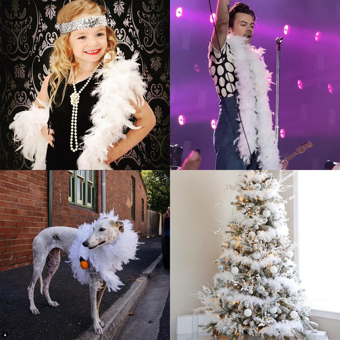 Larryhot 60g White Feather Boa - 2 Yards Turkey Boa Feathers for Party Bulk,Christmas,Wedding Centerpieces,Costume,Concert,Pet and Home Decoration (White)