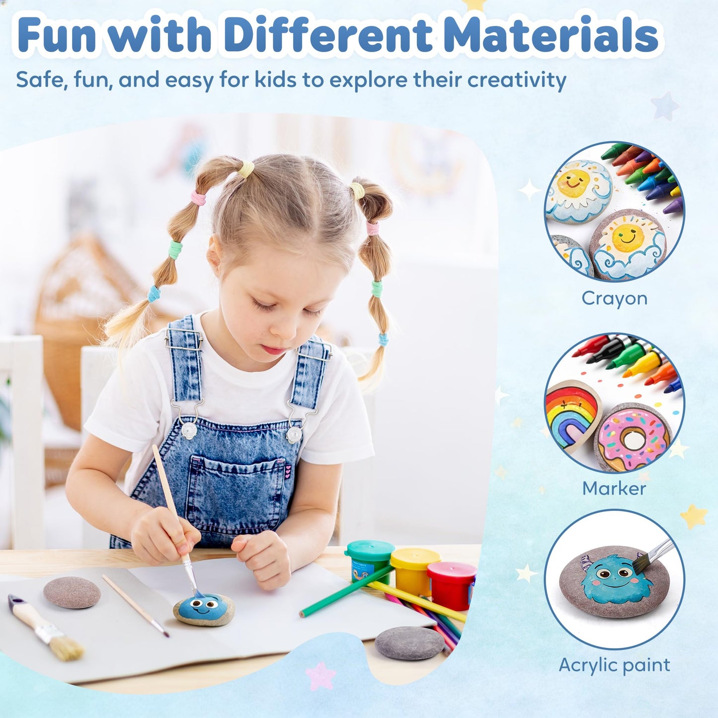 Rokraft 48 PCS Large 2.15-3.35" Smooth Natural River Rocks for Painting, Flat Painting Rocks & Craft Stones for Kindness Rocks, School Art Projects & DIY Crafts