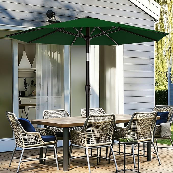AreShark 9 FT Patio Umbrella for Outdoor, Outdoor Table Umbrella with Push Button Tilt and Crank, Outdoor Patio Umbrellas with 8 Sturdy Ribs for Market, Garden, Pool (Dark Green)