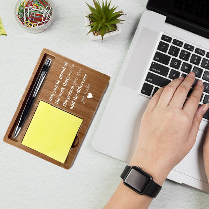 Wooden Desk Note Pen Holder, Inspirational Quote with May You Be Proud of, Motivational Decor for Office Home, Definition Work Gifts for Colleague Family Friends-A02