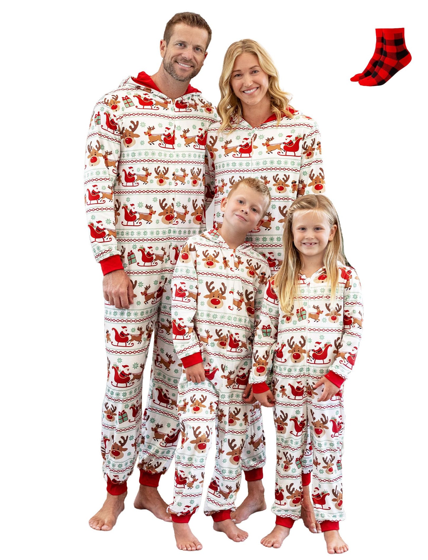 PATPAT Family Xmas Pajamas Matching Sets:His and Hers Pajamas Red Santa Reindeer Onesie - Sleepwear Pyjamas Loungwear for Adults Pets L