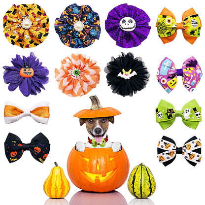 PET SHOW 12pcs/Pack Halloween Dog Collar Charms Flower Bows Bowties Accessories for Cat Puppy Collars Attachment Small Dogs Grooming