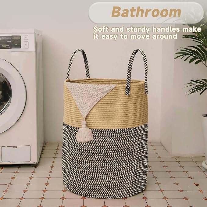 Large Woven Laundry Basket Hamper, 80L Cotton Rope Storage Bin