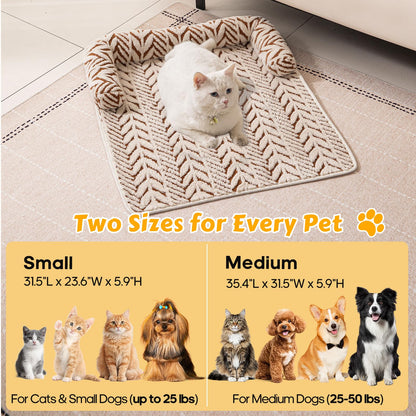 Calming Dog Bed Mats with Neck & Head Support, Soft Flannel Pet Couch Bed for Small and Medium Dogs & Cats, Pet Washable Couch Covers for Sofa