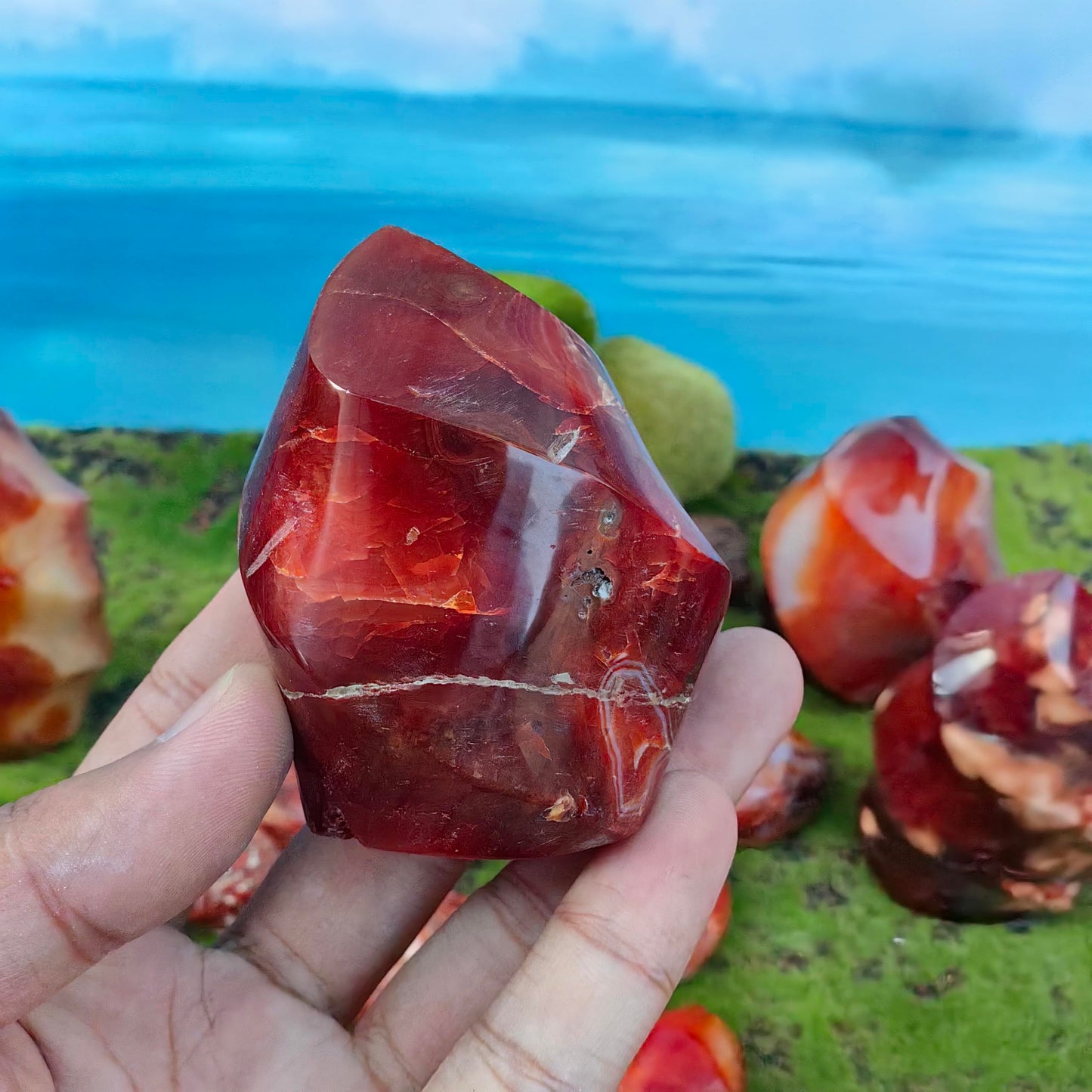 Natural Carnelian Flame Carving Crystal Red Agate Tower Point Reiki Mineral Office Home Decor Gift Healing (400g-500g)